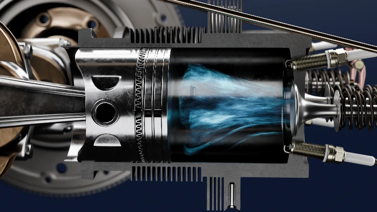 3D rendering of a blue aircraft piston engine used in aviation maintenance training